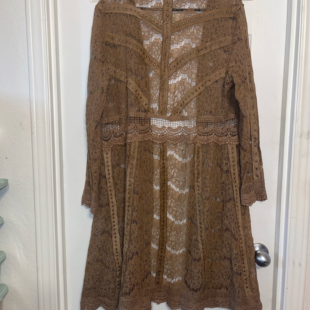Nwot vocal duster boho western camel color with studs and lace - Picture 3 of 5